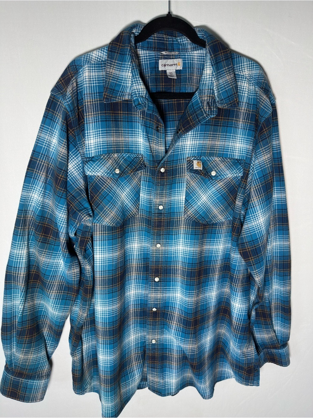 Carhartt Teal & white plaid pearl snap-front shirt 2XXL Tall